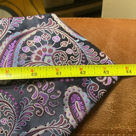 PURPLE PAISLEY BROCADE HANDMADE SILK ASCOT CRAVATTE NECKTIE - Picture 7 of 13